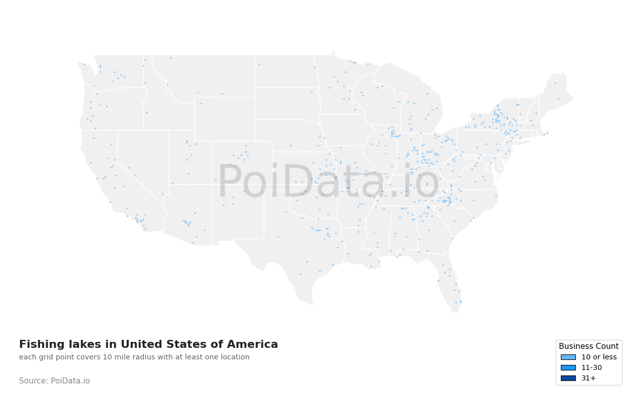 Fishing lake density map for Missouri, United States