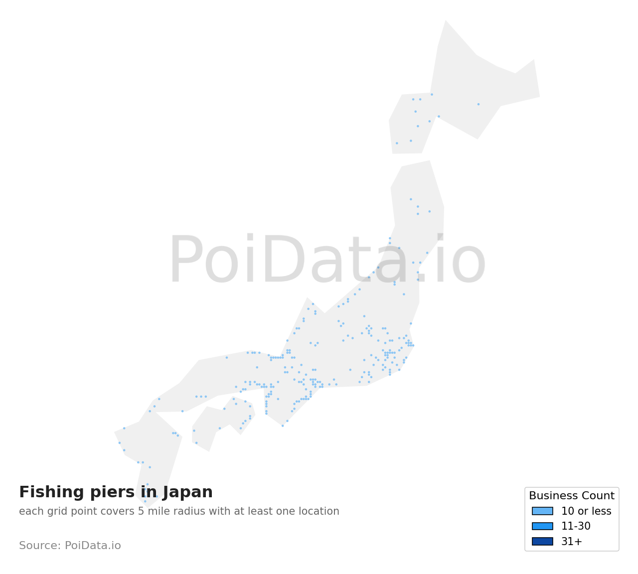 Fishing pier density map for Japan