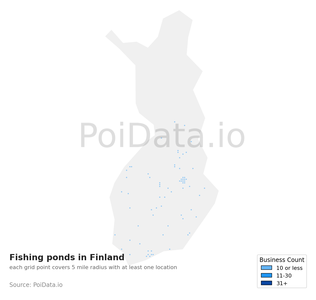 Fishing pond density map for Finland