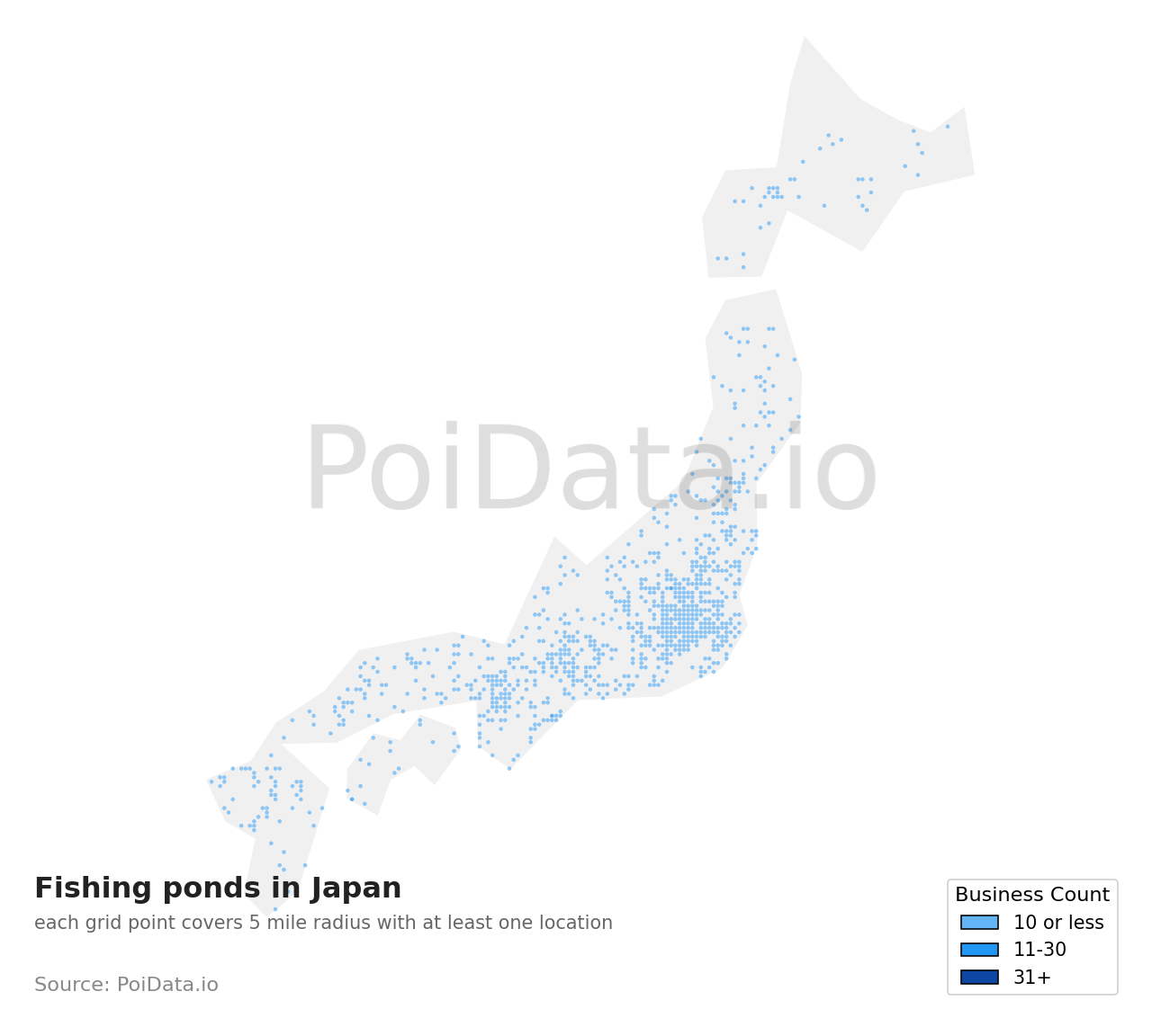 Fishing pond density map for Japan