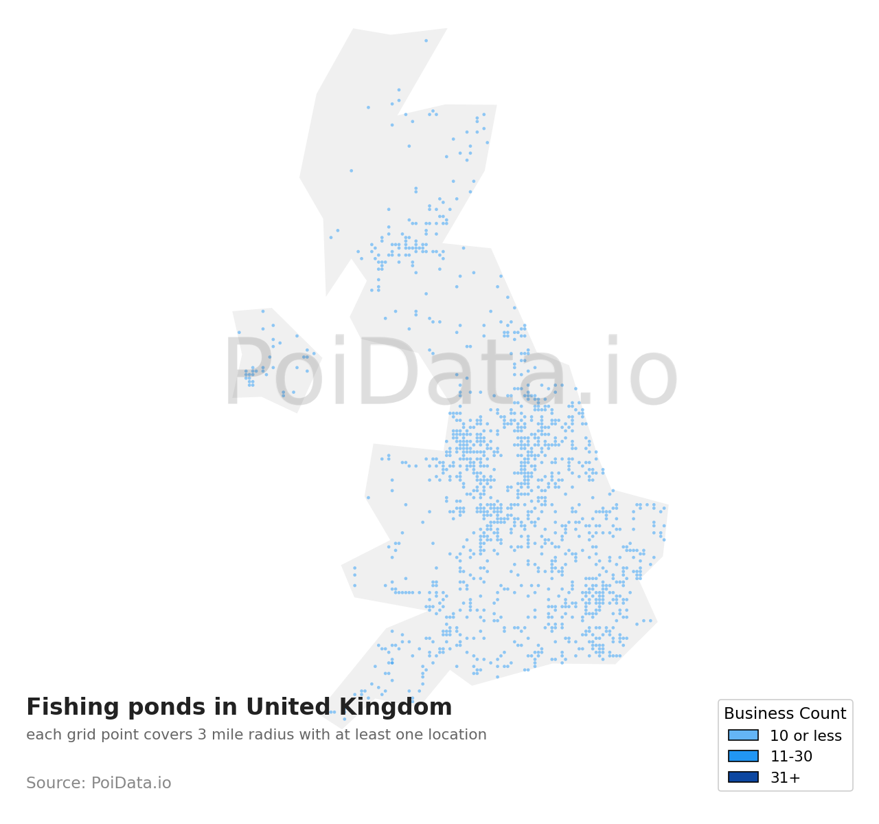 Fishing pond density map for United Kingdom