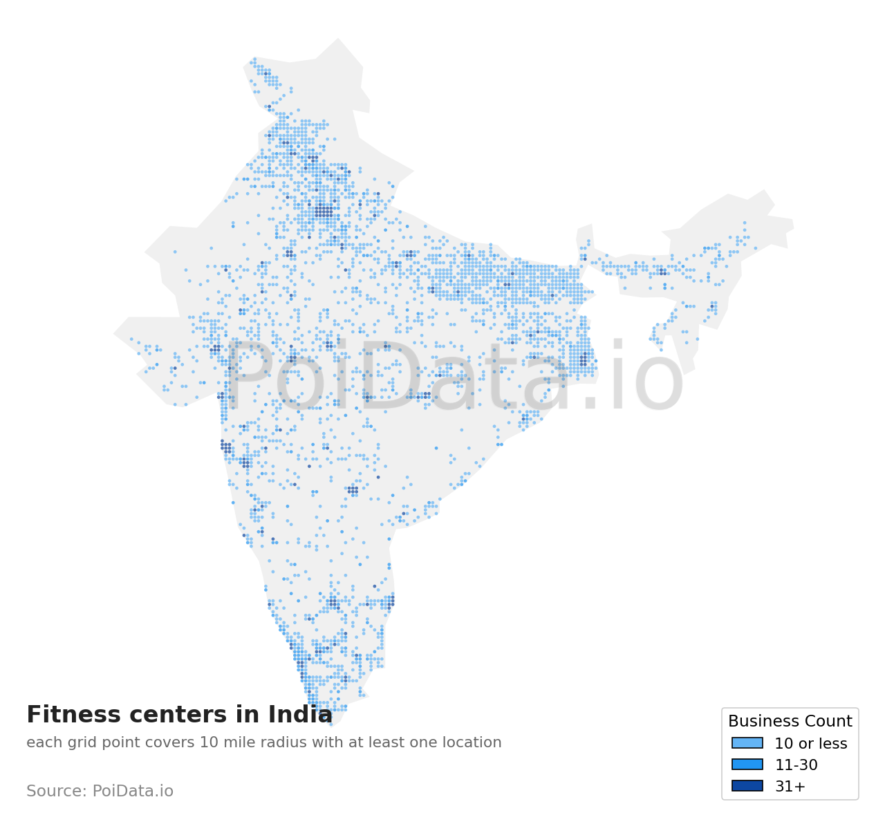 Fitness center density map for India