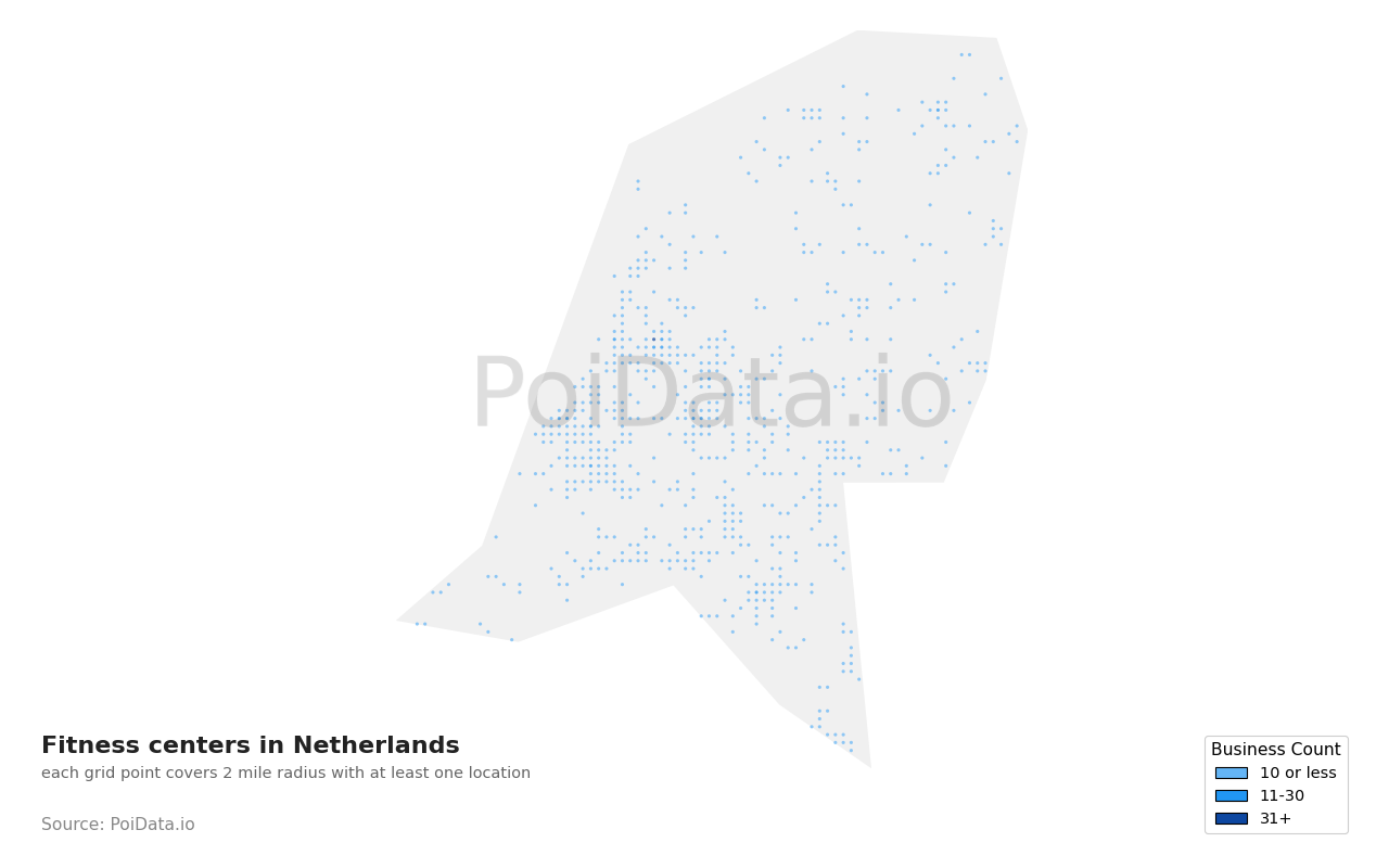 Fitness center density map for Netherlands