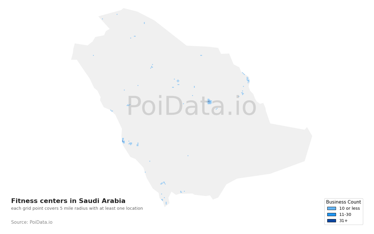 Fitness center density map for Saudi Arabia