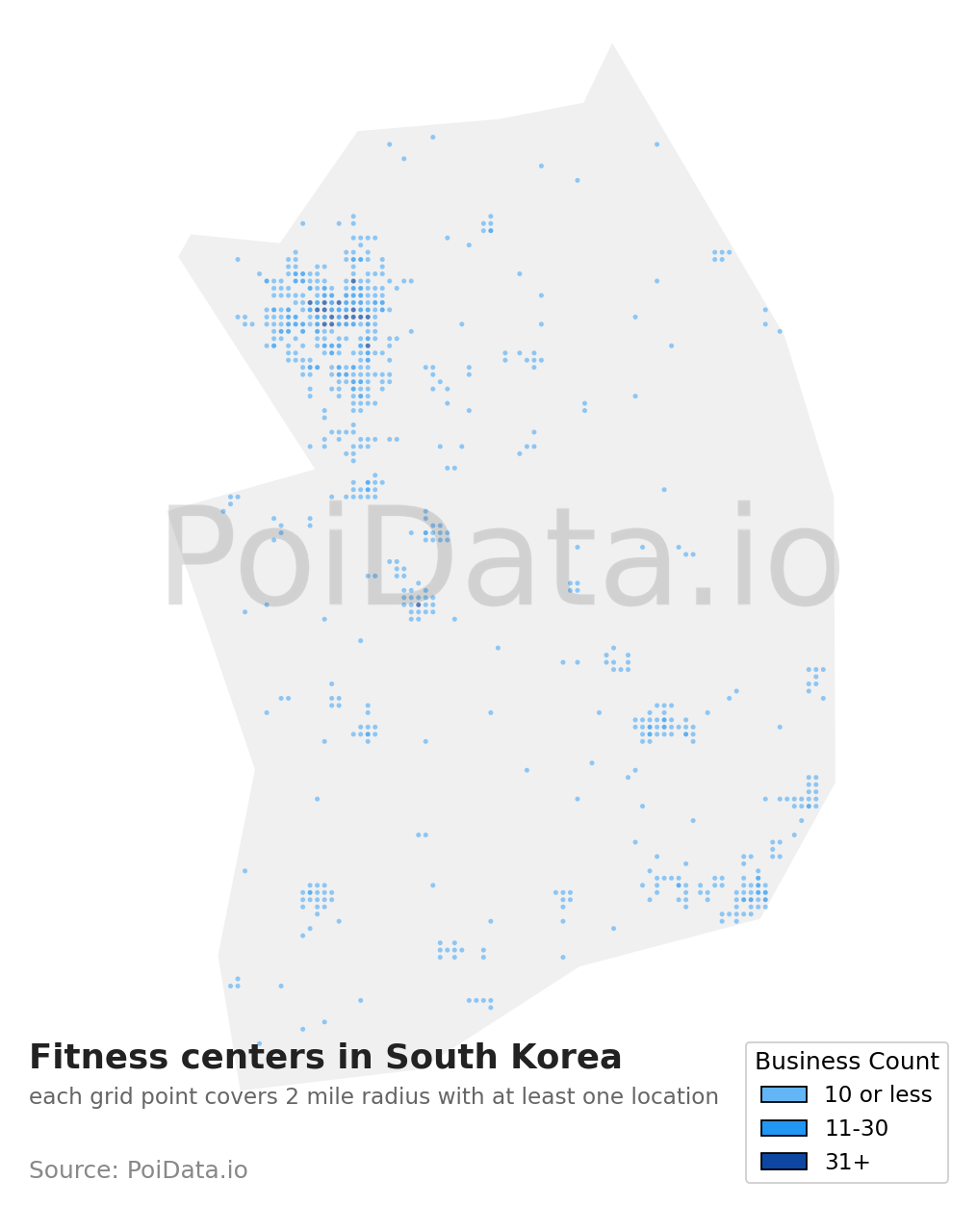 Fitness center density map for South Korea