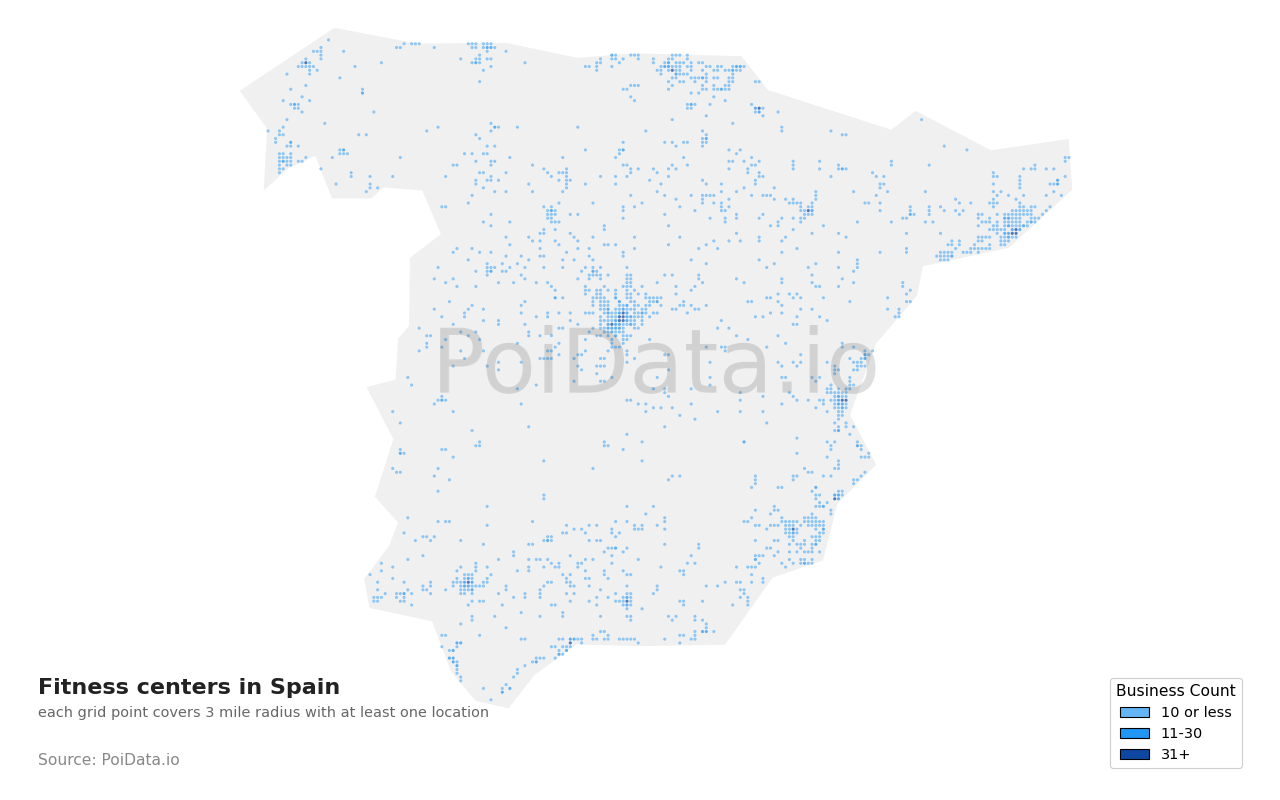 Fitness center density map for Spain