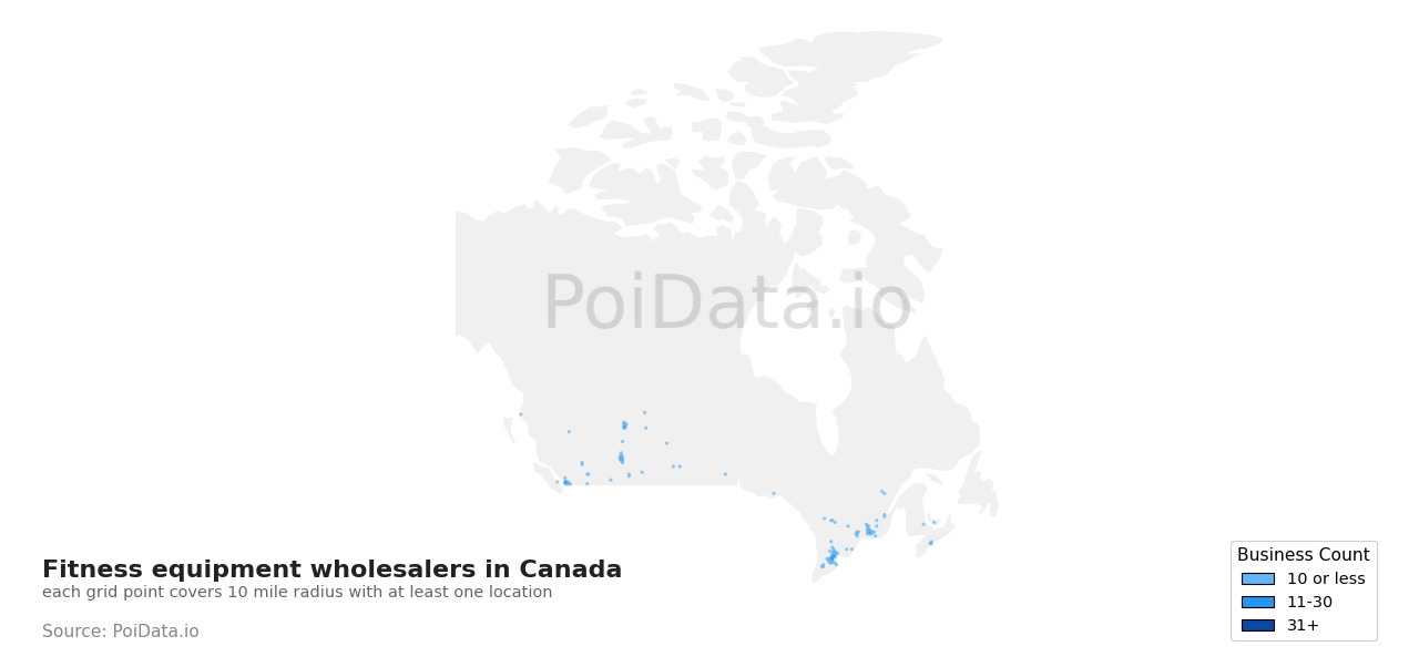 Fitness equipment wholesaler density map for Saskatchewan, Canada
