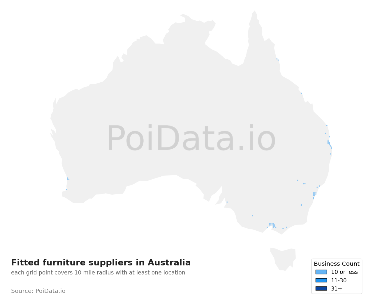 Fitted furniture supplier density map for Victoria, Australia