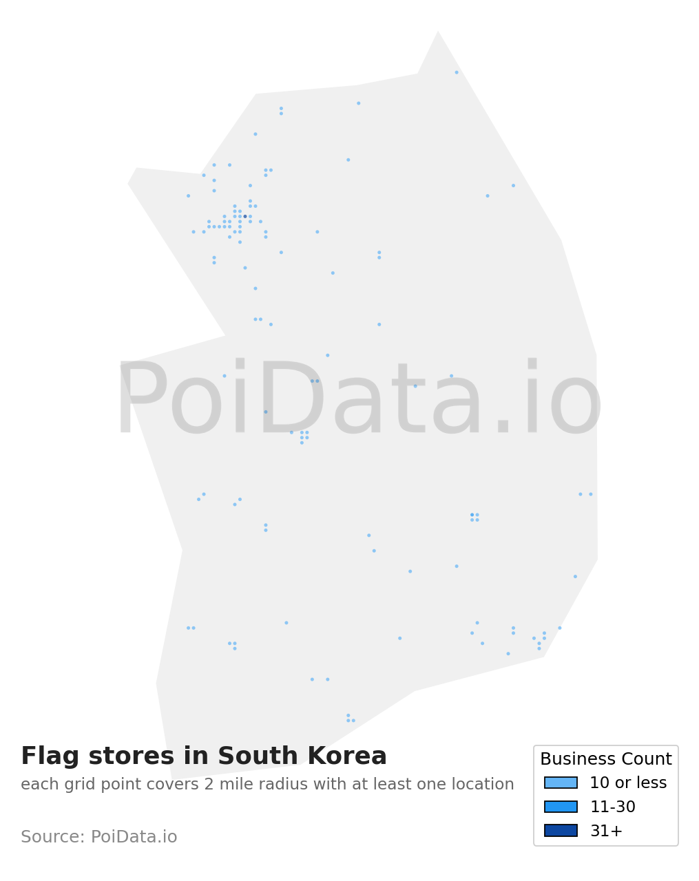 Flag store density map for South Korea