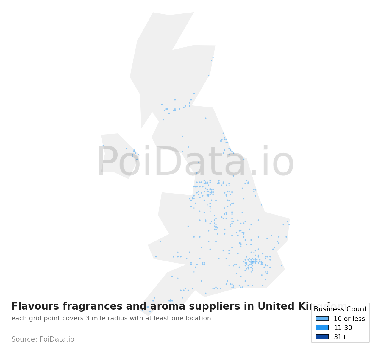 Flavours fragrances and aroma supplier density map for United Kingdom