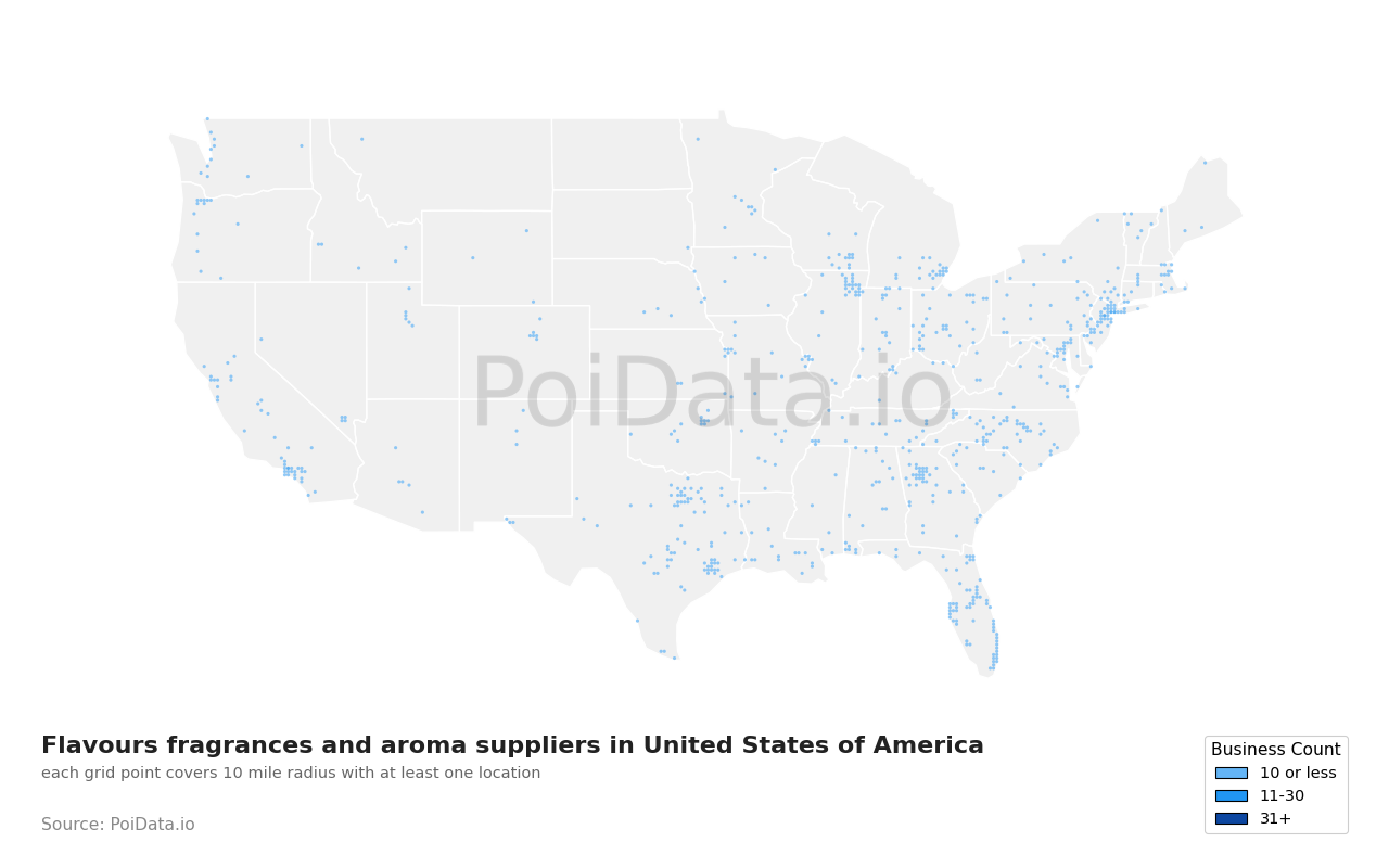 Flavours fragrances and aroma supplier density map for Florida, United States