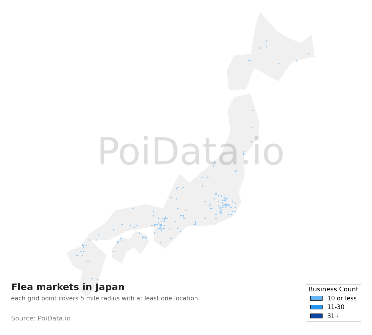 Flea market density map for Japan