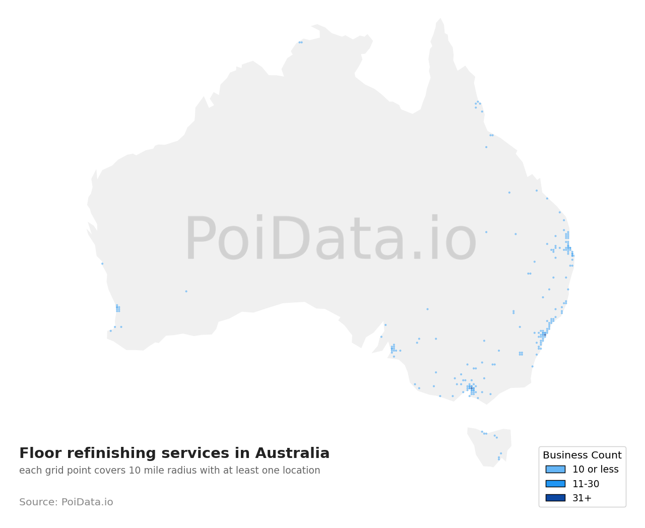 Floor refinishing service density map for Australia