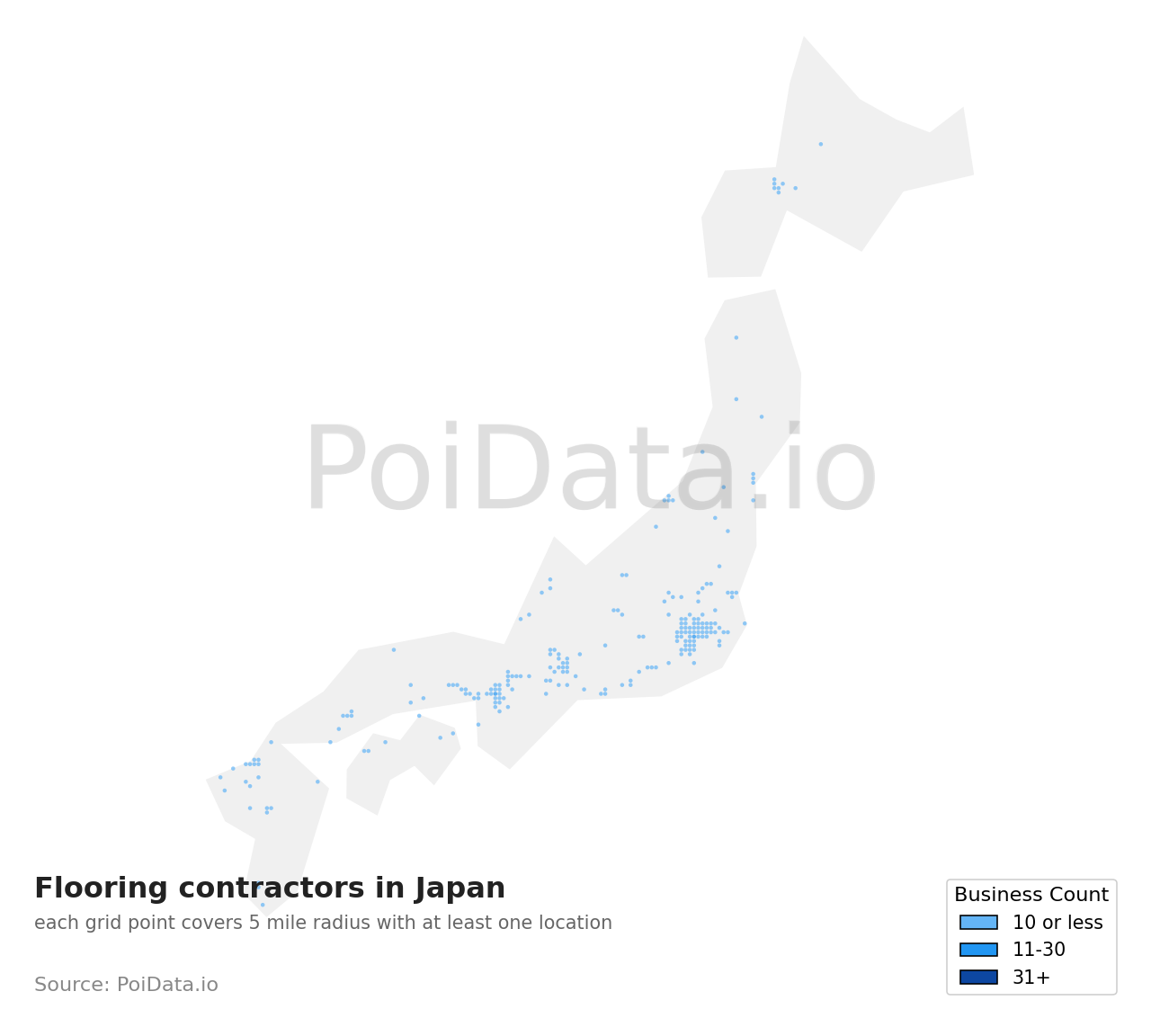Flooring contractor density map for Japan
