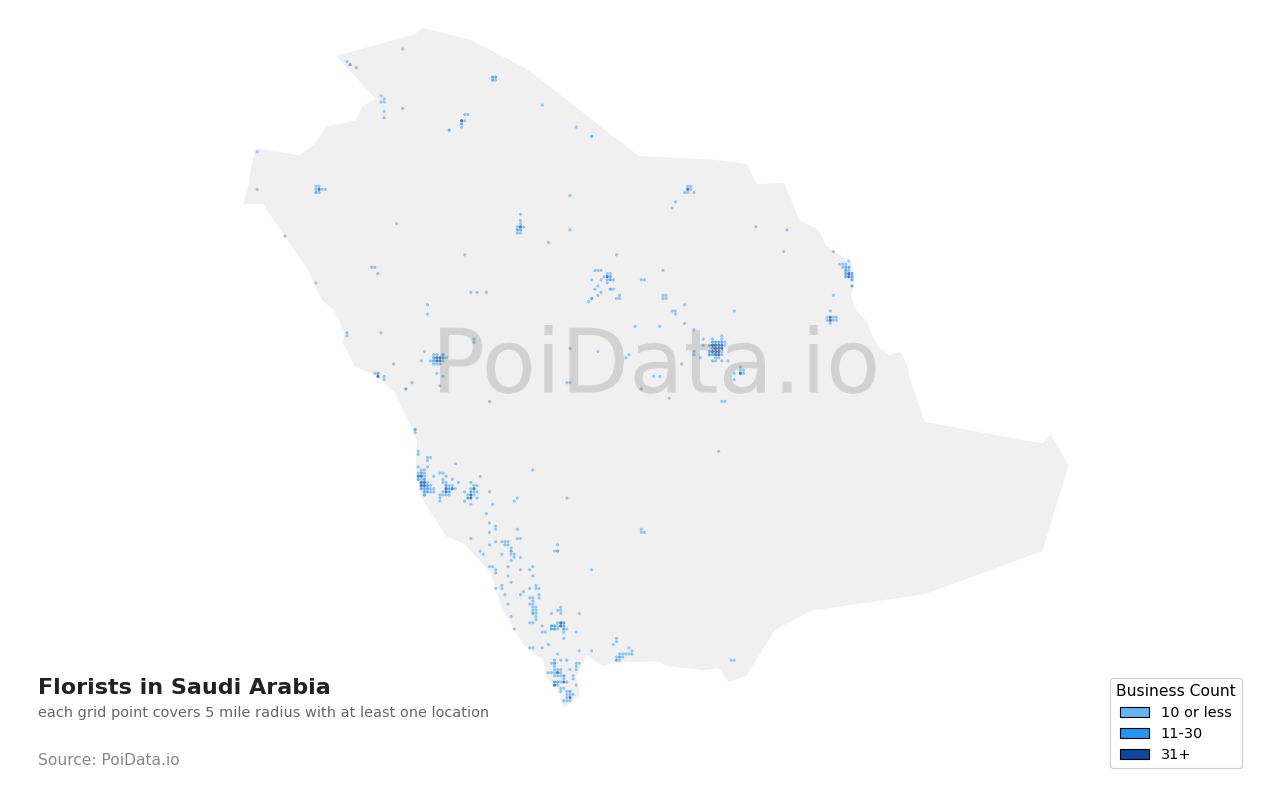 Florist density map for Saudi Arabia