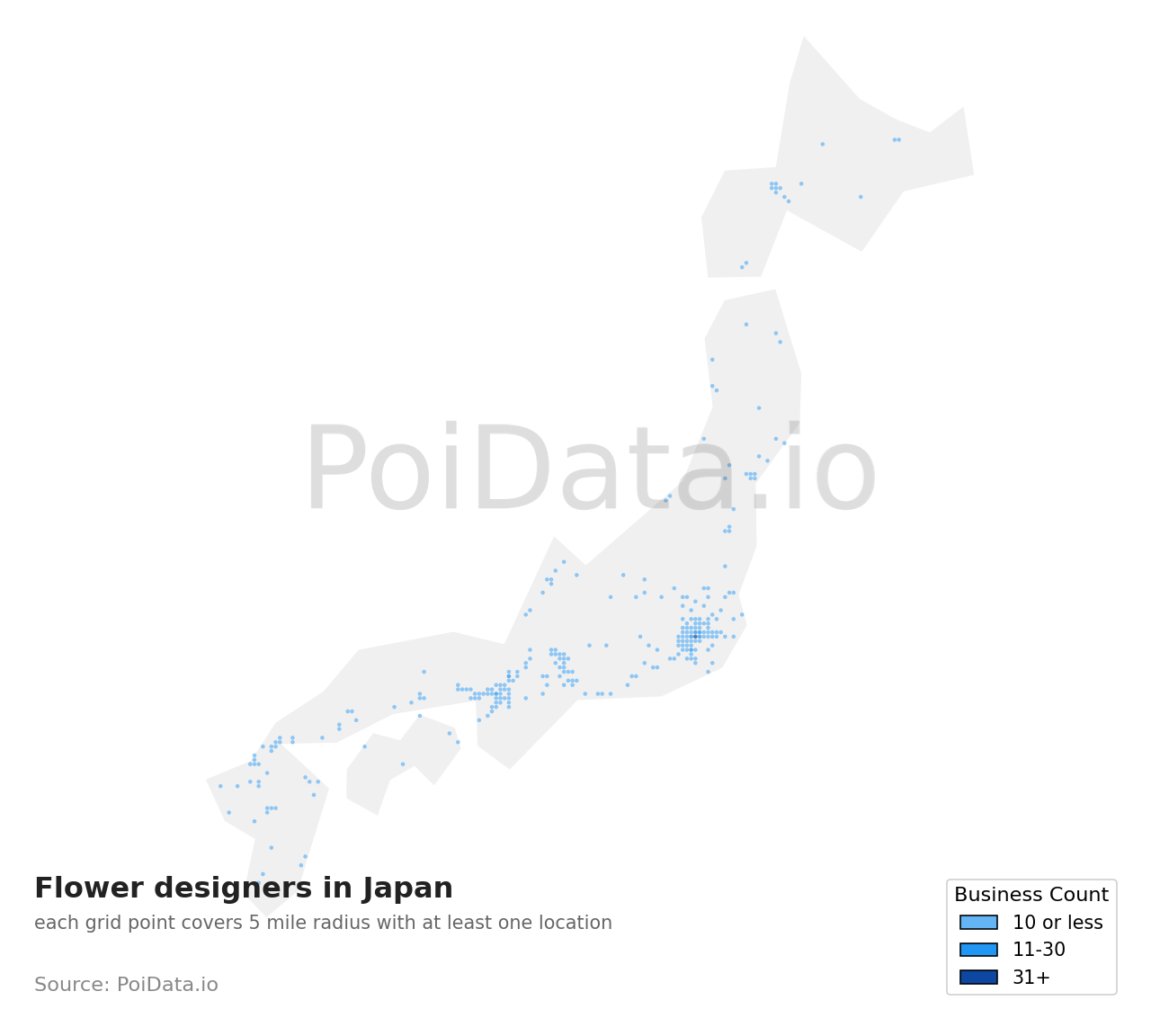 Flower designer density map for Japan