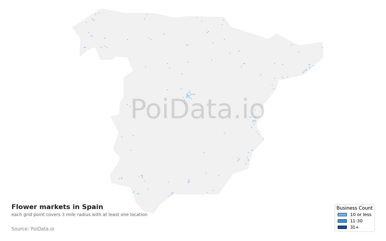 Flower market density map for Spain