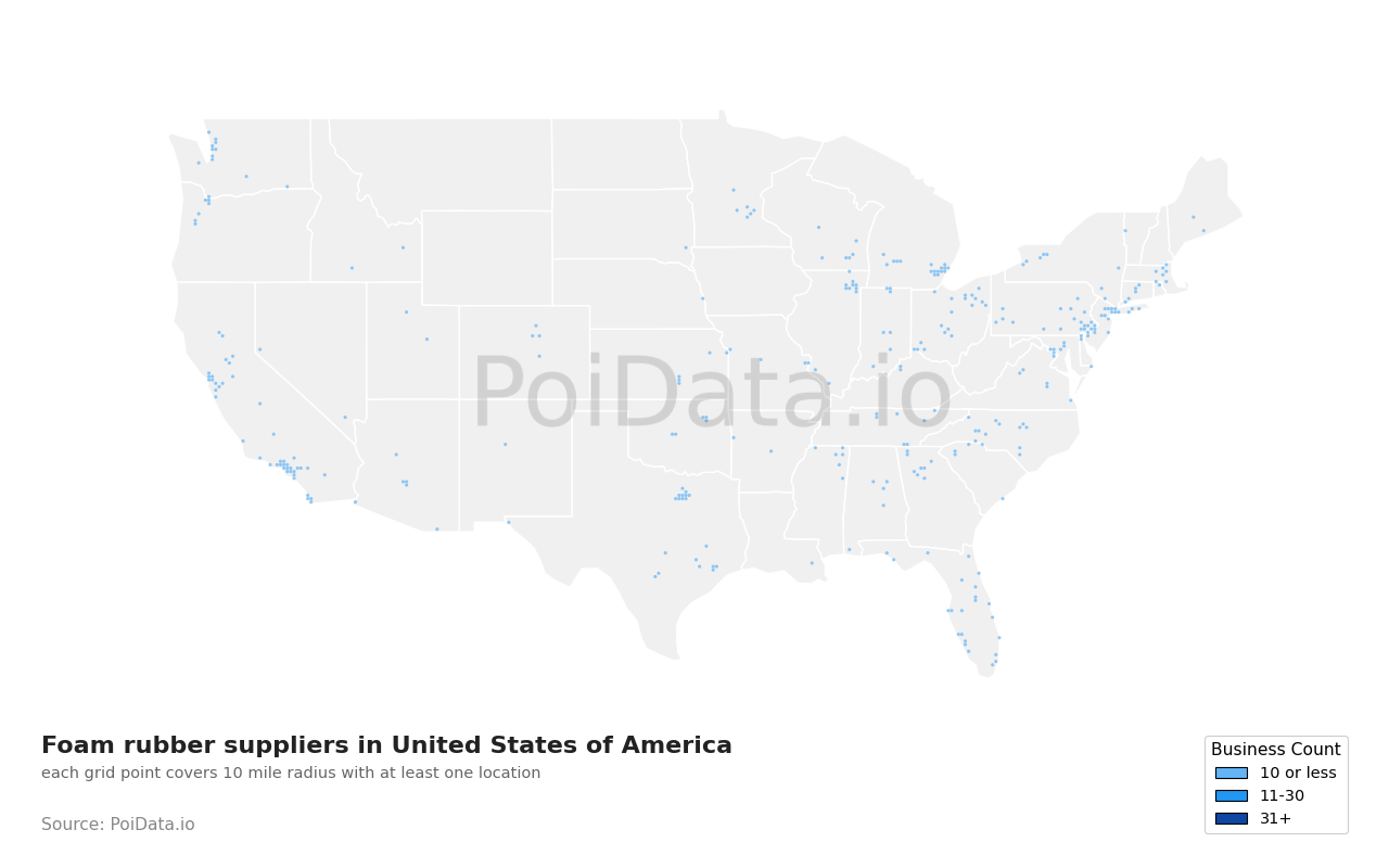 Foam rubber supplier density map for Ohio, United States