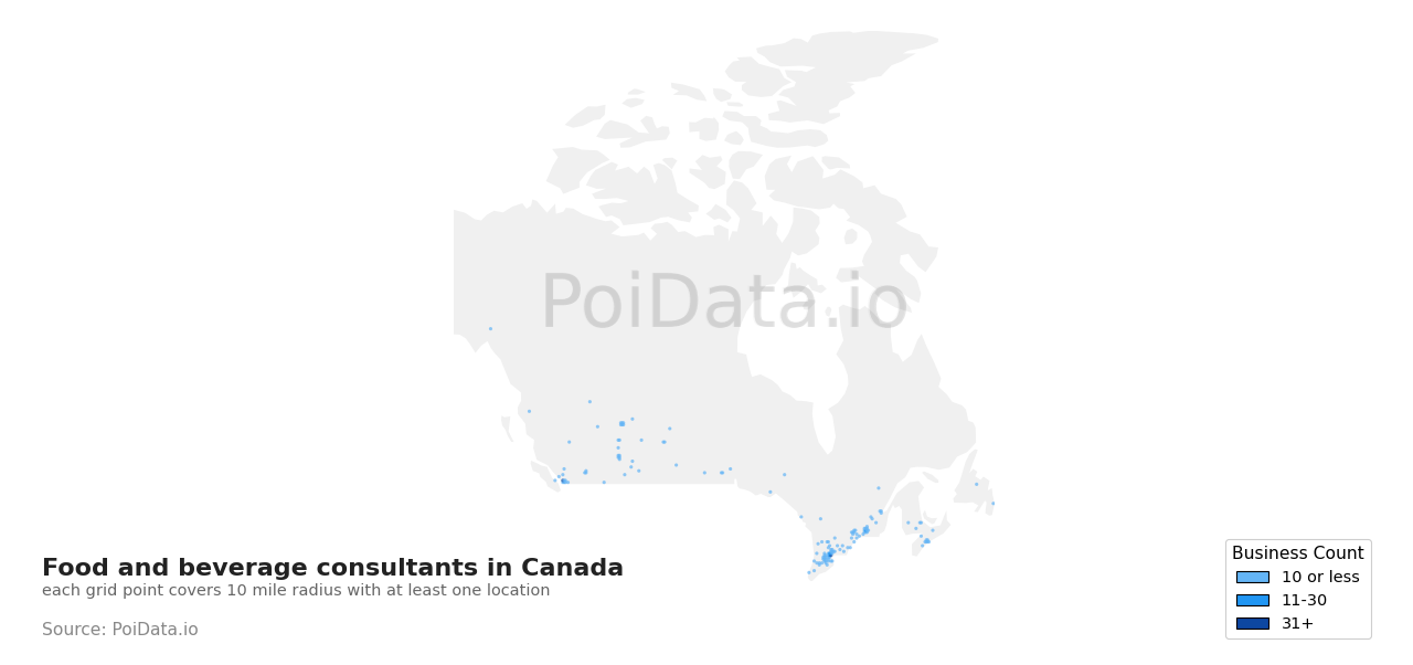 Food and beverage consultant density map for Manitoba, Canada