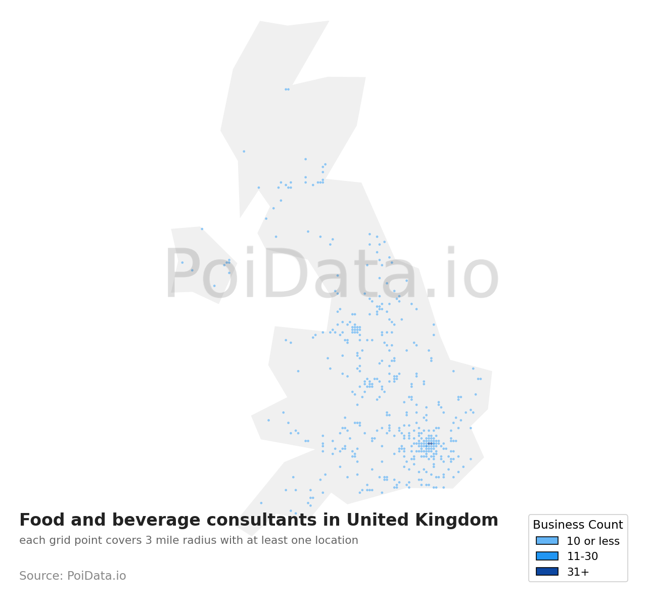 Food and beverage consultant density map for United Kingdom