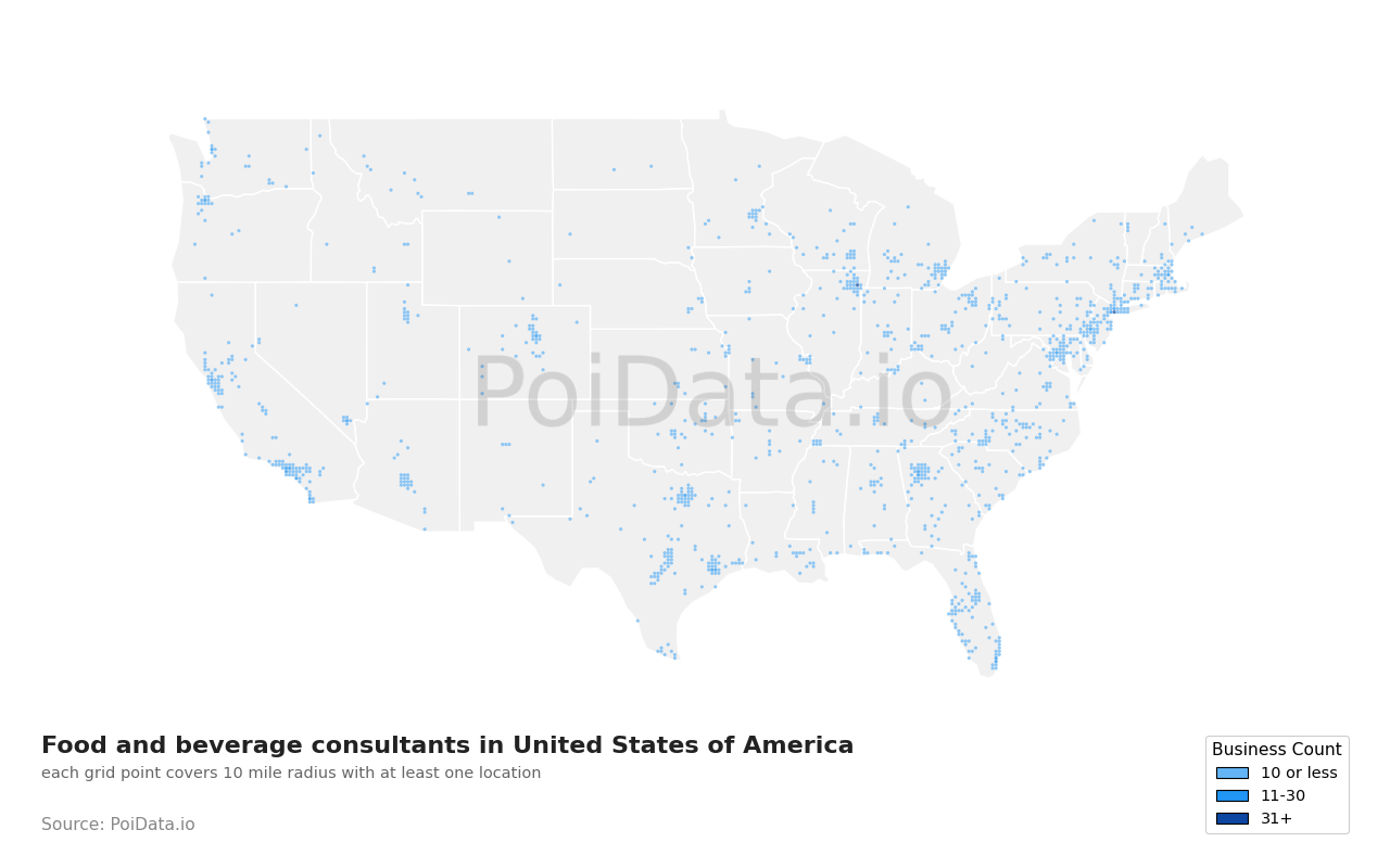 Food and beverage consultant density map for Nebraska, United States