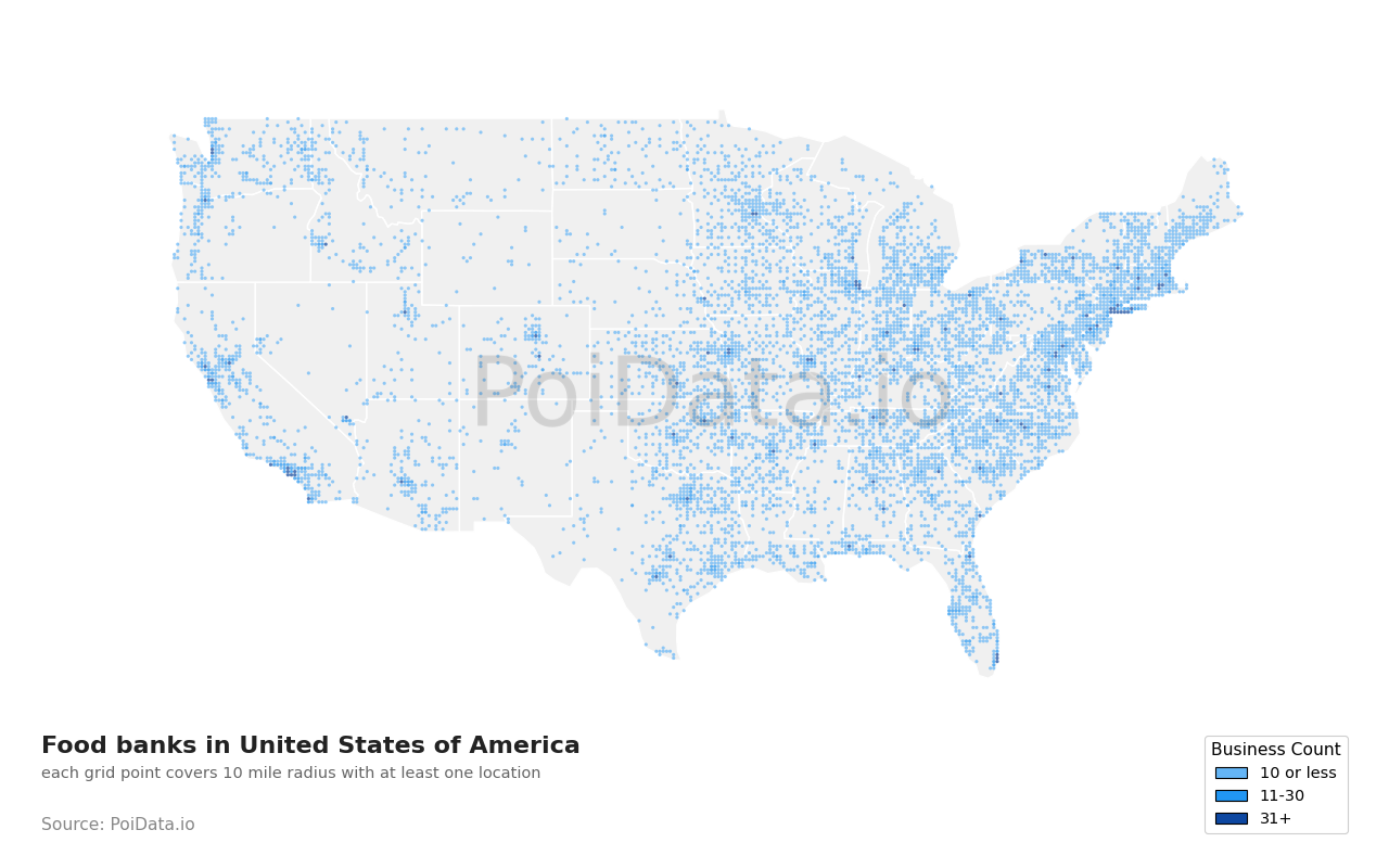 Food bank density map for Florida, United States