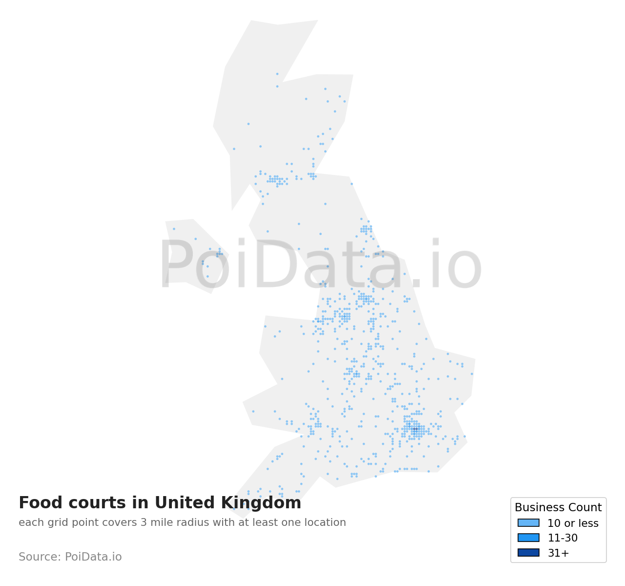 Food court density map for United Kingdom