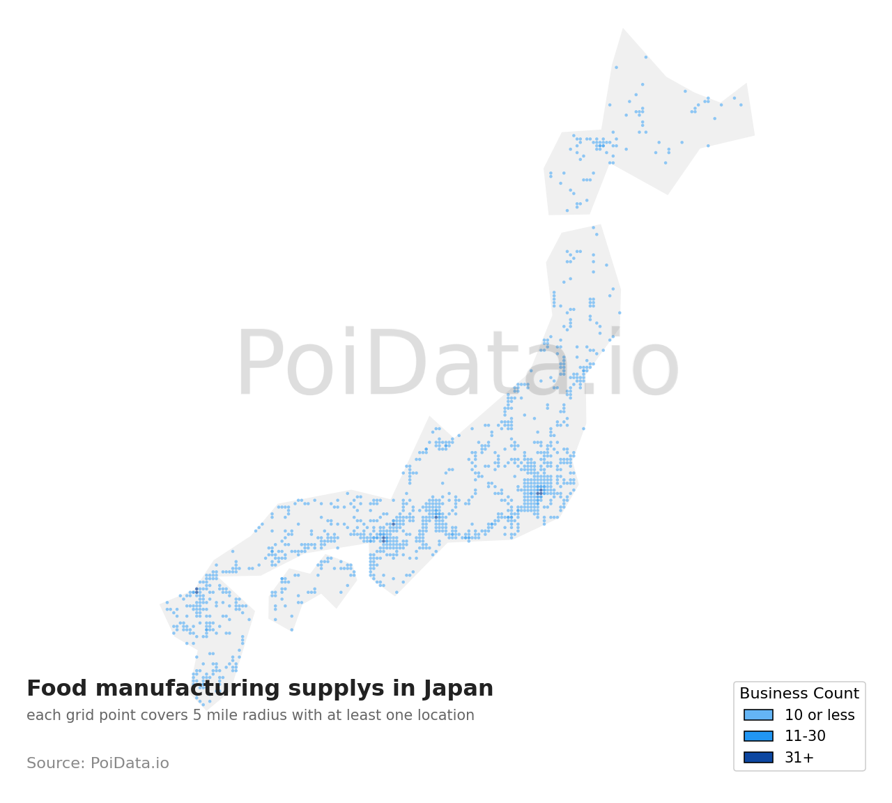 Food manufacturing supply density map for Japan