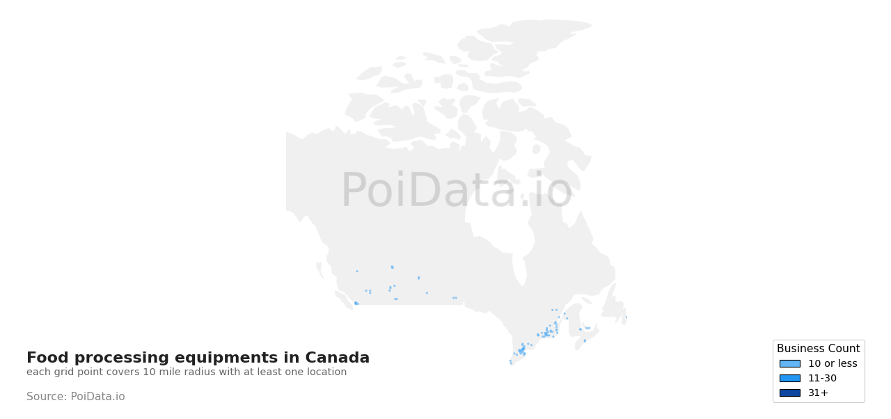 Food processing equipment density map for Manitoba, Canada