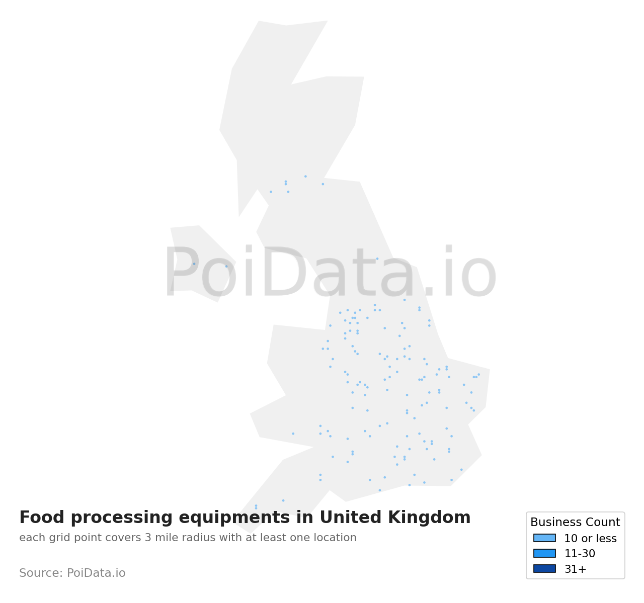Food processing equipment density map for United Kingdom