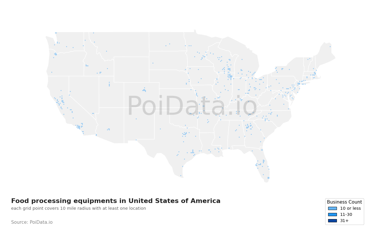Food processing equipment density map for Wisconsin, United States