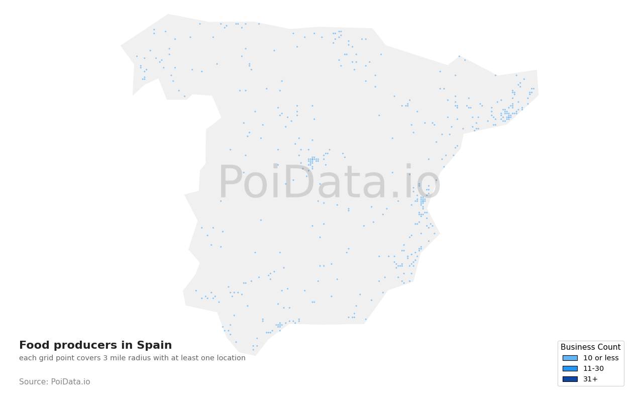 Food producer density map for Spain