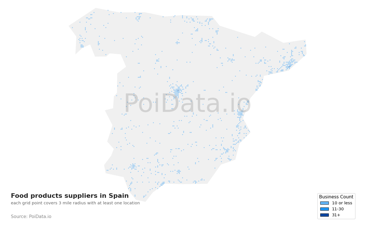 Food products supplier density map for Spain