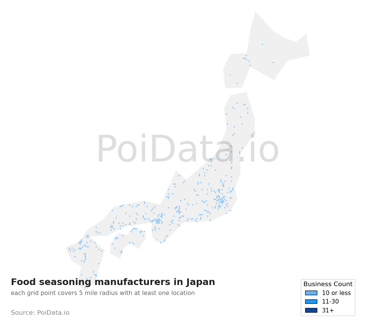 Food seasoning manufacturer density map for Japan