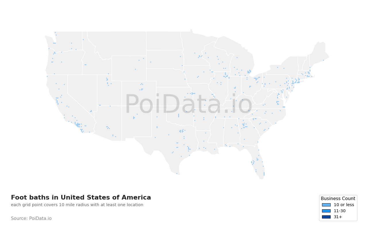 Foot bath density map for Rhode Island, United States