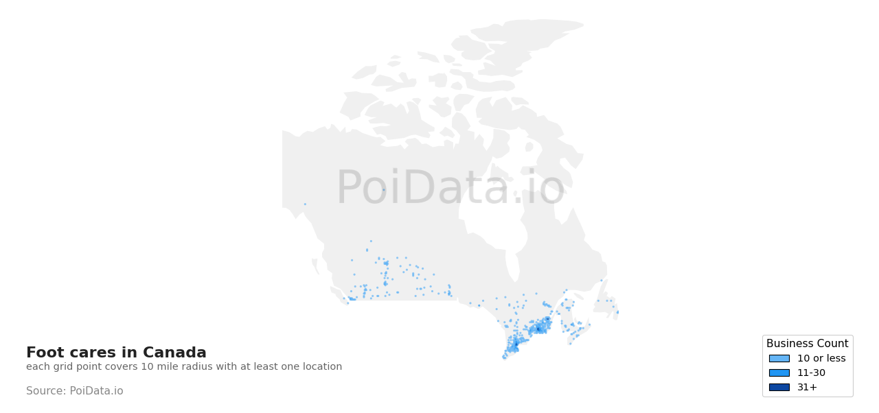 Foot care density map for Canada