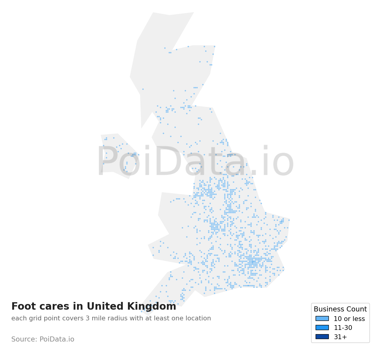 Foot care density map for United Kingdom