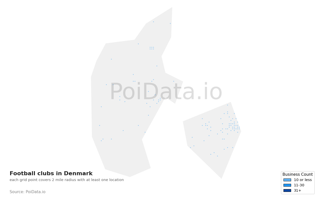 Football club density map for Denmark