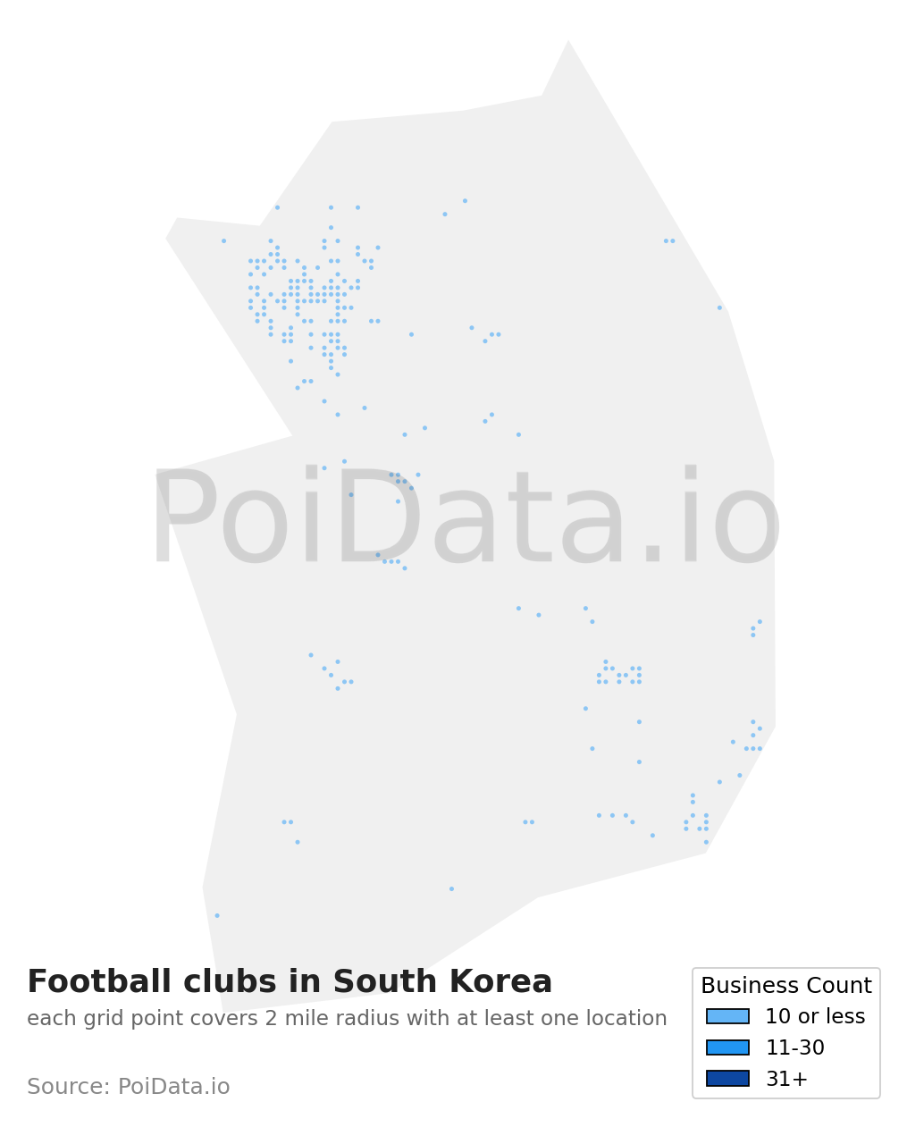 Football club density map for South Korea