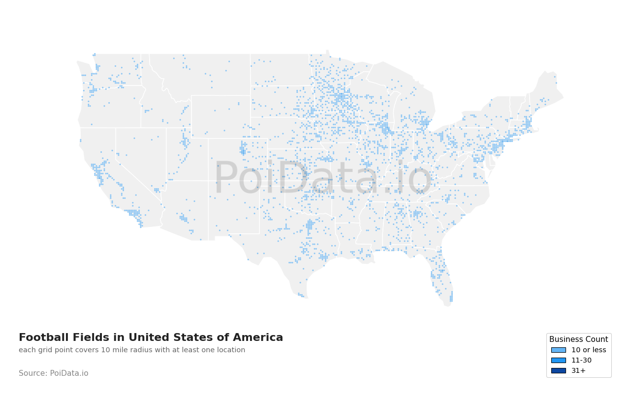 Football Field density map for Missouri, United States