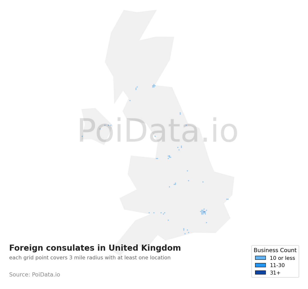 Foreign consulate density map for United Kingdom