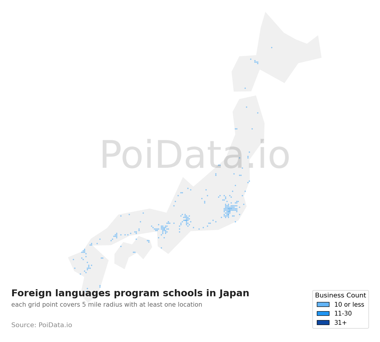 Foreign languages program school density map for Japan