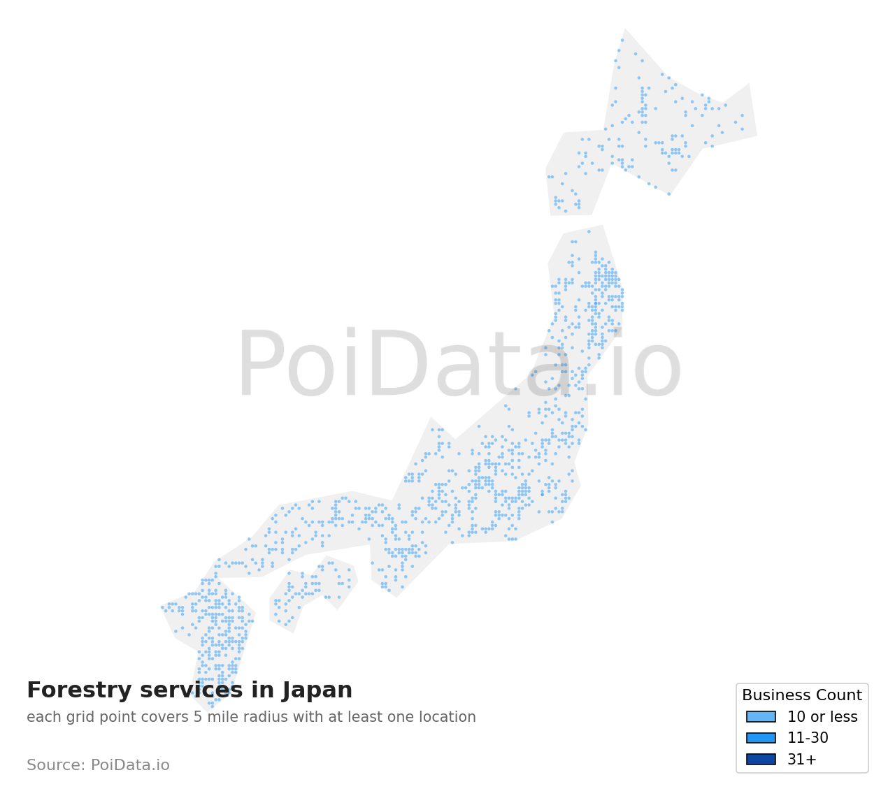Forestry service density map for Japan