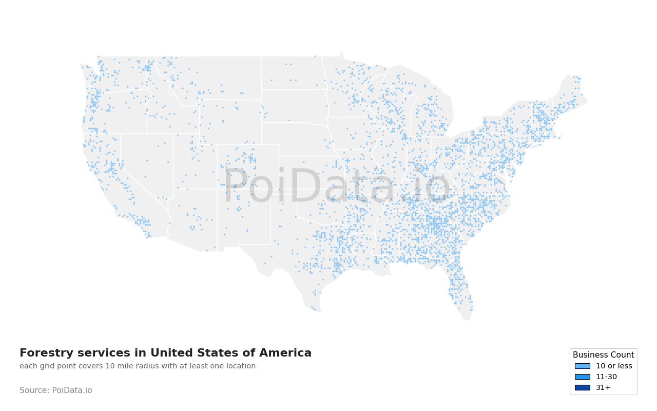 Forestry service density map for United States