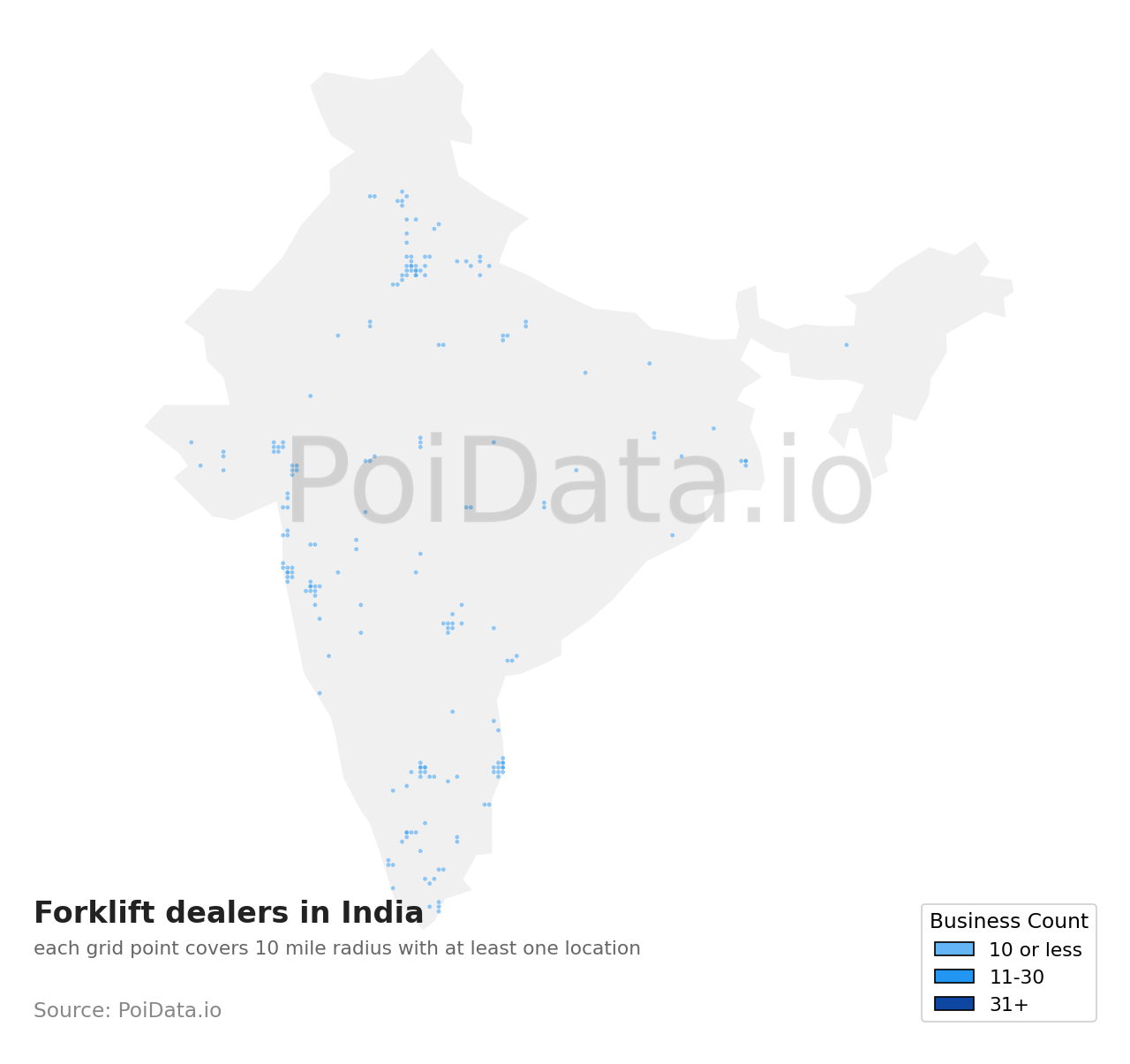 Forklift dealer density map for India