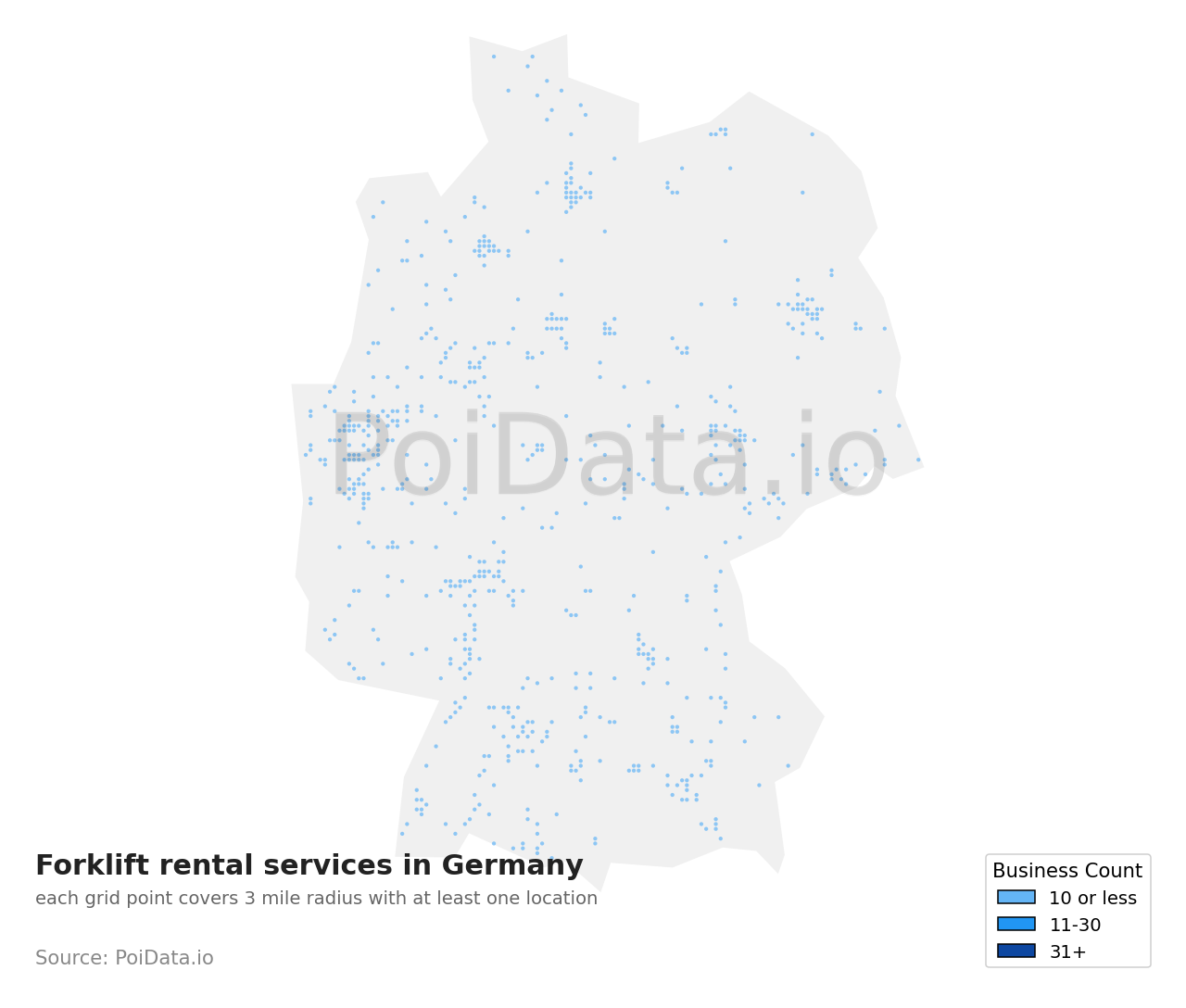 Forklift rental service density map for Germany
