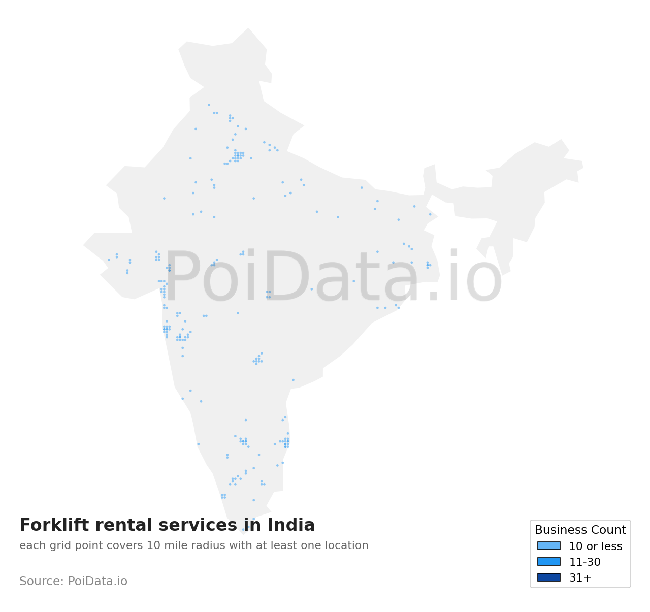 Forklift rental service density map for India