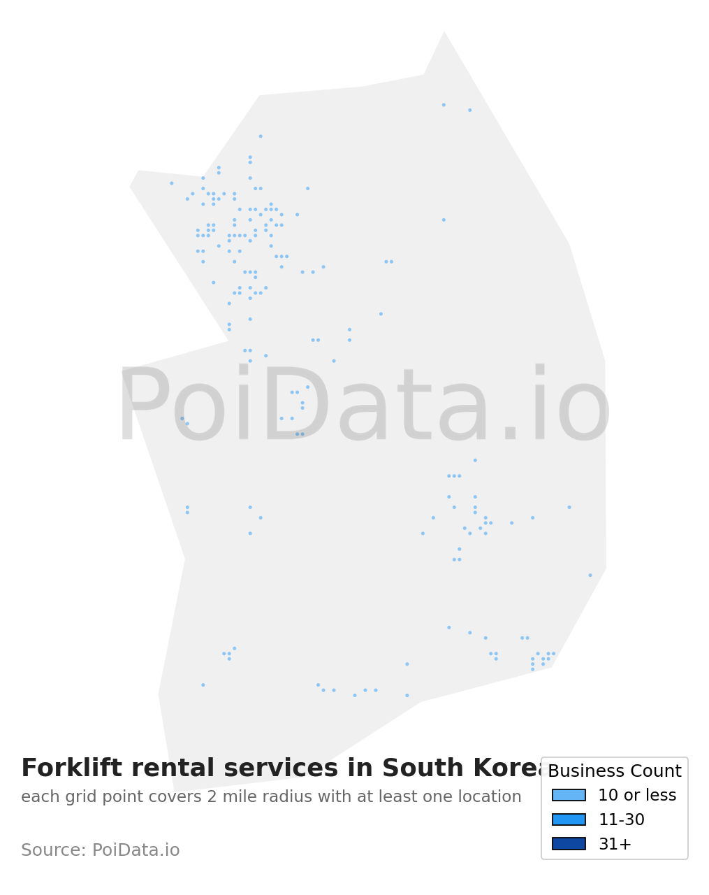 Forklift rental service density map for South Korea