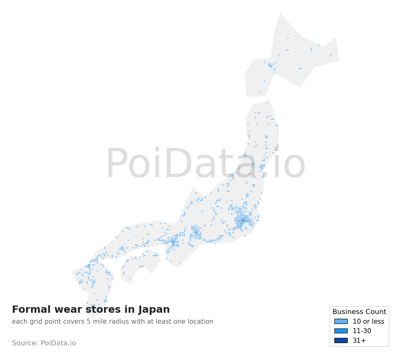 Formal wear store density map for Japan