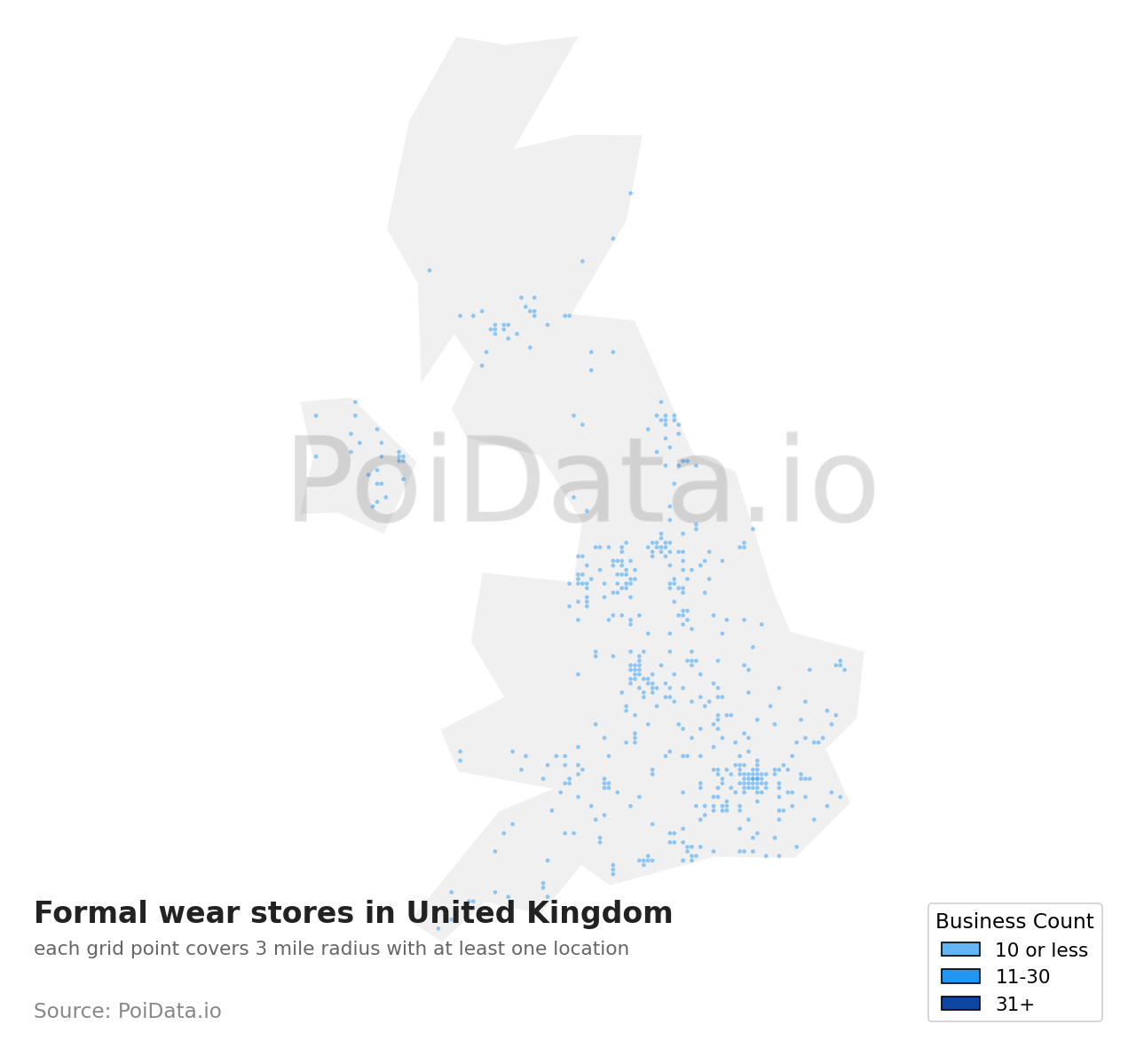 Formal wear store density map for United Kingdom
